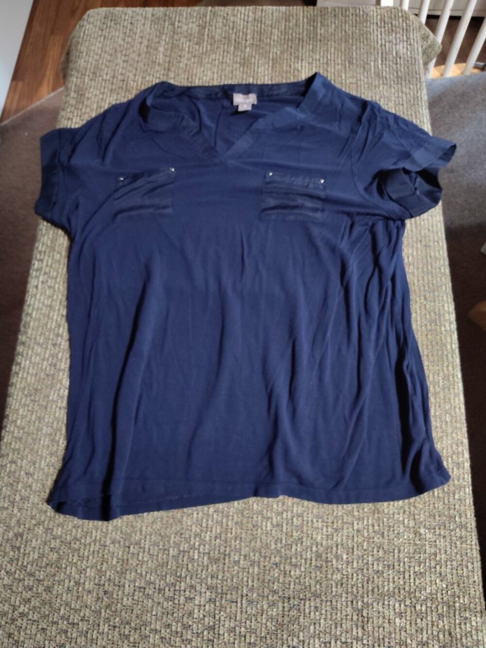 Chicos Navy Blue Short Sleeve Blouse - Women Chicos size 3